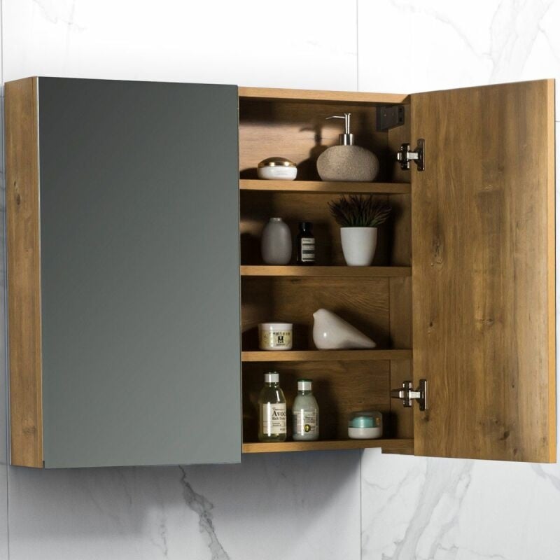 by-goof-spiegelkast-tieme-mat-eiken-80x70x16cm Spiegelkast Tieme mat eiken 80x70x16cm - Afbeelding 1